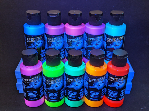 SpectraTex Neon Fluorescent UV Black Light Glow Airbrush Paint Set